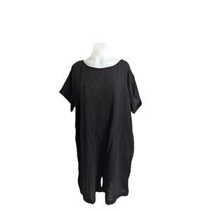 New Eileen Fisher Size XL Bateau Romper Black Cotton Crew Neck Pockets NWT